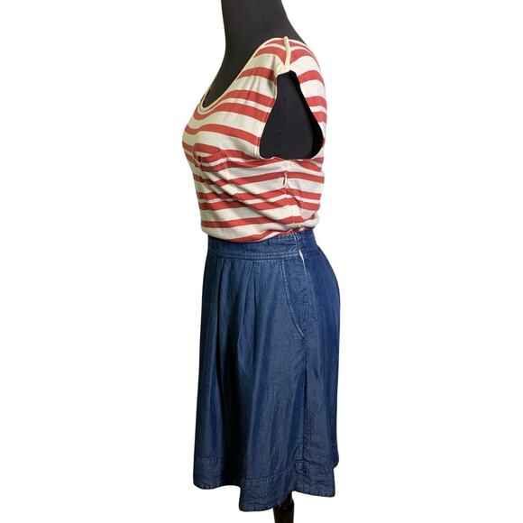 ODILLE Anthropologie Dress 2 Striped Scoop Neck Chest Pocket Chambray Skirt - Picture 2 of 14